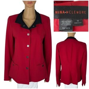 Nina Mclemore Womens 10 Jacket Softshell Blazer Red Black Snap Buttons USA Made